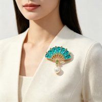 XSB300 - Chinese Style Oil-painted Fan Brooch